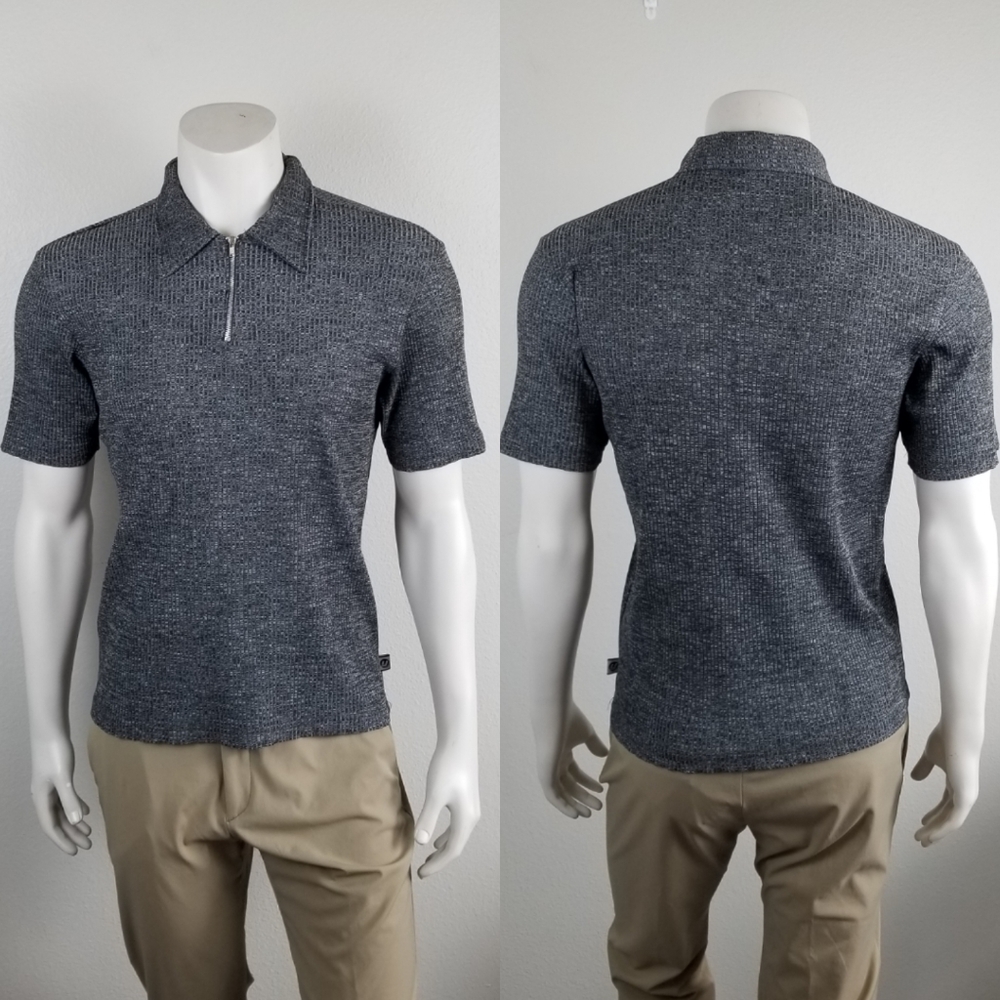 Vintage YMLA 90s Bodybuilding Muscle Fitted Zip Knit Grey Heather Club Polo